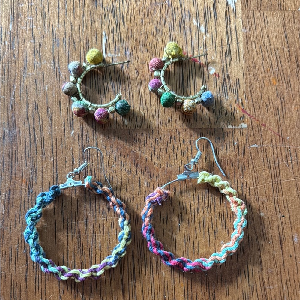 Colorful Beaded and Braided Hoop Earrings